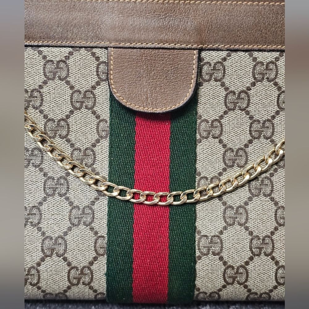 Gucci Tan and Brown GG Crossbody Bag with Red and Green Accent - Picture 13 of 16